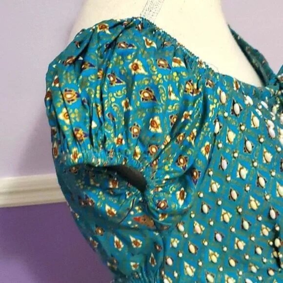 Shoreline Boho Gypsy Turquoise & Brown Beaded Princess Style Mini Dress - Picture 6 of 13